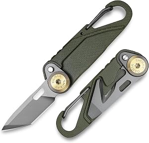 TACRAY Vinto 5-in-1 Small Pocket Knife – Ultra-Light Compact Multitool with Utility Knife, Seatbelt Cutter, Bottle Opener, Flathead Screwdriver & Keyring Attachment for Everyday Carry (Green)