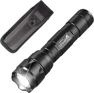 ULTRAFIRE Tactical Flashlight with Holster, 1000 Lumens Single Mode LED Flashlight with Duty Belt Holster, Bright Small EDC Flashlight with Flashlight Carry Case Pouch, WF-502B (Battery Not Included)